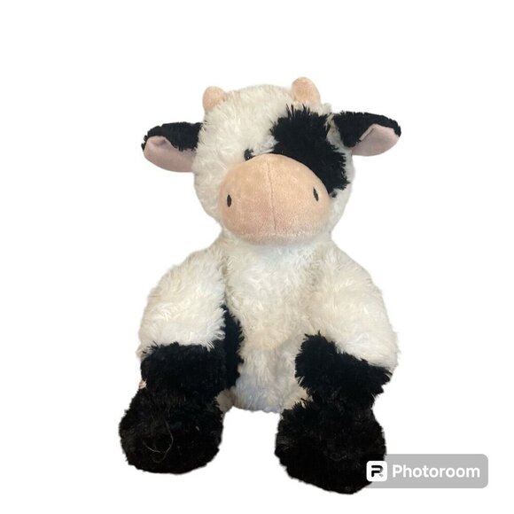 11" Aurora Sitting Cow Plush Stuffed Farm Animal Soft Toy Black White Calf 2017 - Picture 1 of 9
